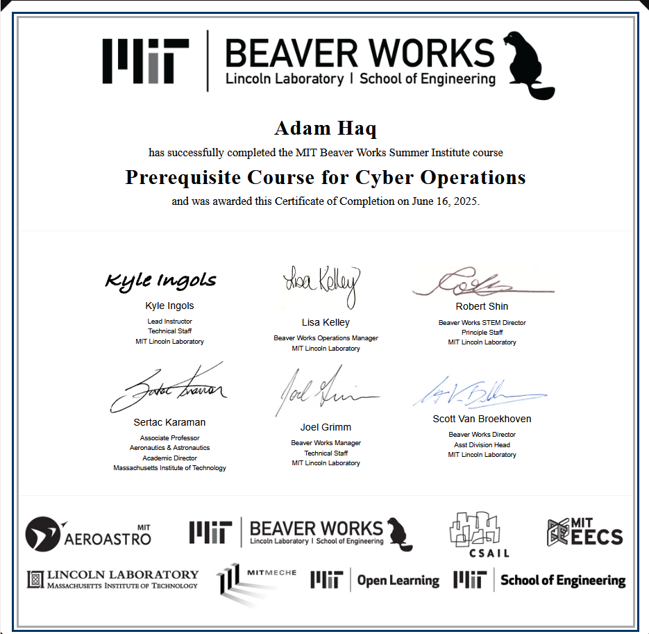 BWSI Prerequisites Certificate
