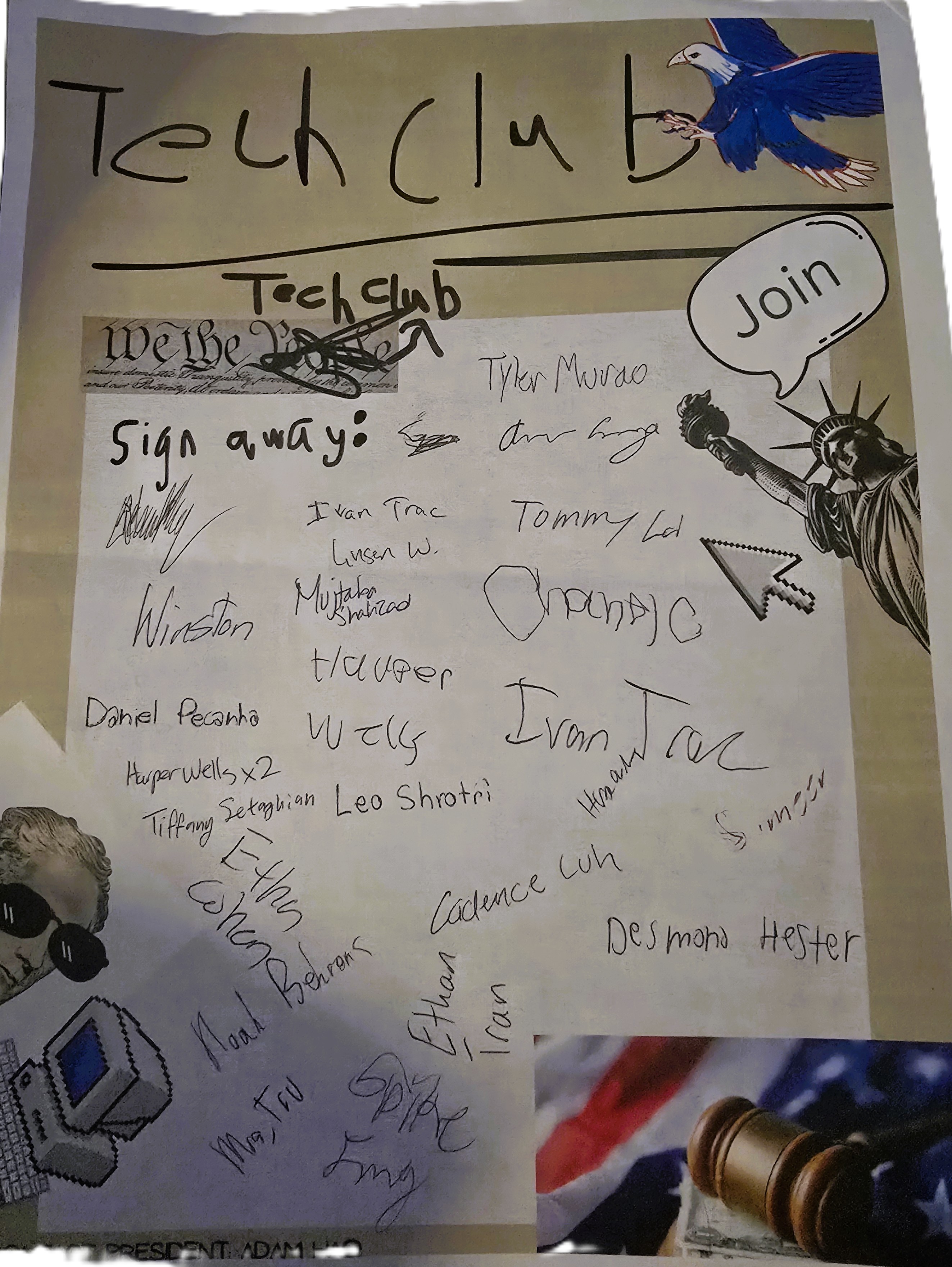 Constitution signup sheet at Tech Club booth